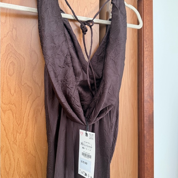 Zara XS Brown Cowl Neck Dress - Picture 8 of 9